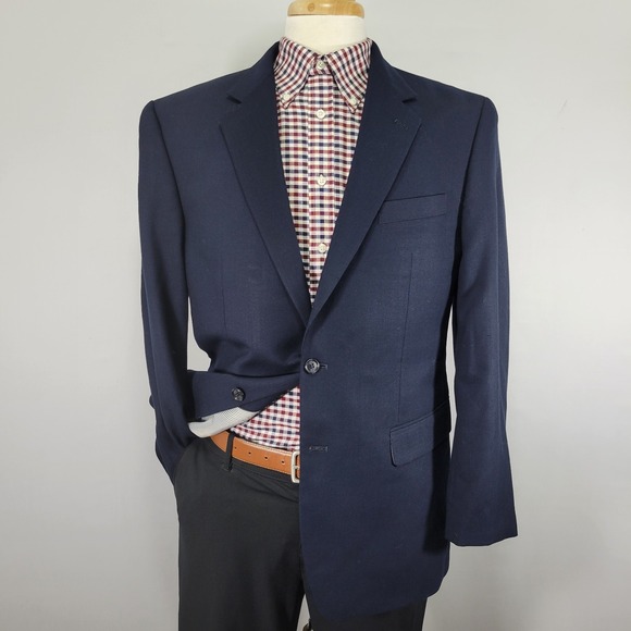 Croft & Barrow Men's Sport Coat Blazer Two Button Navy Blue Polyester‎ Blend 40R